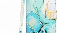 Phone Case T-Mobile Revvl 6 Pro 5G Green Marble Leather Wallet Flip Cases Cover with Credit Card Holder for Women with Long Crossbody Lanyard and Hand Strap