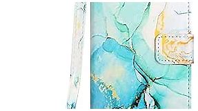 AIYZE ATOP Phone Case T-Mobile Revvl 6 Pro 5G Green Marble Leather Wallet Flip Cases Cover with Credit Card Holder for Women with Long Crossbody Lanyard and Hand Strap