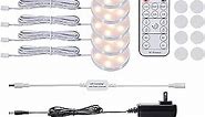 LED Dimmable Under Cabinet Lighting Kit,12V 6 Pack Wired Puck Lights with Remote Control, Plug in Under Counter Lighting Fixtures for Kitchen,Bookcase,Showcase,Shelf (Warm White)