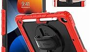 Timecity Case for iPad 9th/ 8th/ 7th Generation 10.2 inch (Case for iPad 9/8/ 7 Gen): with Strong Protection, Screen Protector, Hand/Shoulder Strap, Rotating Stand, Pencil Holder - Red