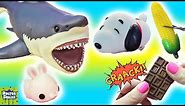 What's Inside Squishy Shark Toys! Snoopy Squishy! Cracking Chocolate Ocean Goo Slime