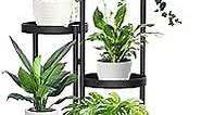 5 Tier Metal Plant Stand for Indoor Outdoor, Foldable Corner Tall Plant Shelf for Multiple Plants, Flower Pot Holder Display Stand for Living Room Balcony Garden Patio (Black)