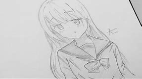 Tutorial! How to draw cute anime girl - School uniform with pencil