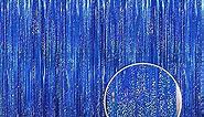 GOER 3.2 ft x 8.2 ft Metallic Tinsel Foil Fringe Curtains Party Photo Backdrop Party Streamers for Birthday,Graduation,New Year Eve Decorations Wedding Decor(1 Pack,Shiny Blue)