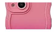 Caseative Gradient Solid Color Curly Wave Frame Soft Compatible with iPhone Case (Pink Red,iPhone 14 Plus)