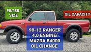 QUICK EASY 98-12 Mazda b4000 Ford ranger how to change oil / filter size capacity type 4.0 engine