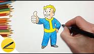 How to Draw Vault Boy step by step - Easy Drawing for beginners - Game Characters