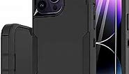Dahkoiz for iPhone 14 Pro Max Case, with Tempered Glass Screen Protector and Dust-Proof Port Cover, Full Body Protection Rubber Phone Case for iPhone 14 Pro Max 6.7-Inch, Black/Black