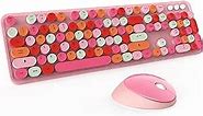 Wireless Keyboard and Mouse Combo, Cute Colorful 104-Key Typewriter Retro Round Keycaps Keyboard for PC Laptop,Windows,Desktop,Perfer for Home and Office Keyboards (Pink)