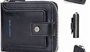 SUMGOGO Bifold Wallet for Men Zipper Small Wallets Leather Pocket Billfold Card holder Coin Purse (Black)