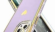 for iPhone 11 Pro Max Cases with Screen Protector, Soft TPU Bumper Shockproof, Love Heart Pattern Glitter Bling Rhinestones Diamond for Girls Women for iPhone 11 Pro Max Purple