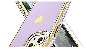 for iPhone 11 Pro Max Cases with Screen Protector, Soft TPU Bumper Shockproof, Love Heart Pattern Glitter Bling Rhinestones Diamond for Girls Women for iPhone 11 Pro Max Purple