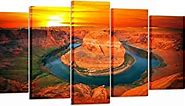Kreative Arts - Large 5 Piece Canvas Wall Art Sunset Moment at Horseshoe Bend Colorado River Grand Canyon National Park Arizona USA Poster Art Prints Pictures for Home Walls (Large Size 60x32inch)