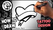 How to Draw a Heart Tattoo Design - Learn to Draw Tattoos - Drawings Step by Step for Beginners
