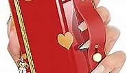 Petitian for iPhone Xs Max Square Case with Loopy Stand/Strap, Luxury Cute Women Girls Heart Electroplated Designer Squared Edge Phone Cases for XSMax, Red