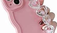 Caseative Love Heart Curly Wave Frame Wrist Strap Chain Bracelet Soft Compatible with iPhone Case (Pink,iPhone 11)