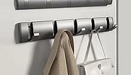 AISHEDYER Coat Rack Wall Mounted with 5 Retractable Hooks, Heavy Duty Aluminum Coat Hook Towel Rack Coat Hanger for Coat Hat Towel Purse Robes Keys - Grey