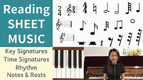 How to read SHEET MUSIC? Key Signatures, Time Signatures, Notes & Rests! (Beginner Piano Lessons #9)