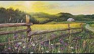 Country Fence Landscape Acrylic Painting LIVE Tutorial