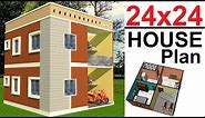 24x24 House Plan | 24 by 24 Ghar Ka Naksha | 576 sq ft Home Design | Makan 24*24