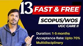 13 Fast Publication Free Scopus and Web of Science (SCI) Journals II My Research Support