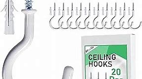 20 Pcs Ceiling Hooks for Hanging Plants - 2.9 inches Heavy Duty, Hanging Hooks for Christmas Lights, Cups, Decors - White Vinyl Coated Screw in Plant Hanger Hook Indoor and Outdoor