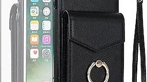 Asuwish Phone Case for iPhone 6plus 6splus 6/6s Plus Wallet Cover with Tempered Glass Screen Protector and RFID Ring Card Holder Cell iPhone6 6+ iPhone6s 6s+ i 6P 6a S Six iPhone6splus Women Men Black