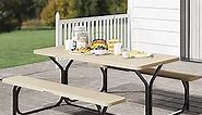 YITAHOME Picnic Table Heavy Duty Outdoor Picnic Table and Bench with Weather Resistant Resin Tabletop & Stable Steel Frame for Yard Patio Lawn Party Light Brown