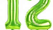 12th Birthday Balloons for Girls Boys, 40 Inch Giant Green Foil Number 12 Balloons with Green Confetti Balloons Kit, Digit 12 Helium Balloons for Men Women 21st 12th Anniversary Party Decorations