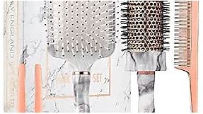 Lily England Hair Brush Set Women - Paddle Brush, Round Blow Drying Hairbrush, Tail Comb & Clips - Professional Hairbrushes Gifts for Women, Marble & Rose Gold