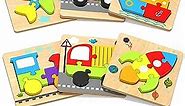 Yetonamr Wooden Toddler Puzzles Gifts Toys for 1 2 3 Years Old Boys Girls, 6 Vehicle Shape Jigsaw Montessori Educational Developmental Blocks Kids Toys Gift Baby Learning Travel Toy Age 1-3