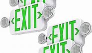 Green Led Exit Sign Emergency Light Combo Adjustable Two Head, Double Sided and Battery Backup Exit Light, Contractor Select, AC 120/277V (4 Pack)
