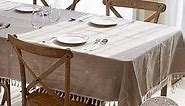 Winknowl Rustic Tablecloth, Cotton Linen Fabric Wrinkle Free Table Cloths, Washable Small Rectangle Table Cover Decoration for Kitchen Dinning Party for 4-6 Seats,Brown Plaids, 55x70 Inch