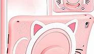 for iPad Mini 4/5 Case 7.9 Inch Girls Cute Cat Kawaii Cover Girly 3D Cartoon Women Kitten with Rotating Handle Stand & Strap Soft Silicone Funda for Apple iPad Mini 5th/4th Gen Cases