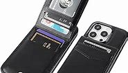 KIHUWEY Compatible with iPhone 15 Pro Case Wallet with Credit Card Holder, Flip Premium Leather Magnetic Clasp Kickstand Heavy Duty Protective Cover for iPhone 15 Pro 6.1 Inch (Black)