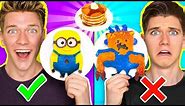 PANCAKE ART CHALLENGE!!! Learn How To Make Minions Spiderman & Fidget Spinner out of DIY Pancake!