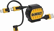 DEWALT 3 in 1 Retractable Multi Charging Cord, 3ft Fast Charger Cord, Multi Charger Adapter with Lightning/Type C/Micro USB Port for iPhones/Samsung Galaxy/PS/Tablets/More