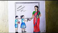 Teachers day easy drawing step by step,Happy Teachers day drawing with colour pencil,Teachers day