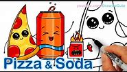 How to Draw Cute Pizza Slice & Soda Can Cute and Easy