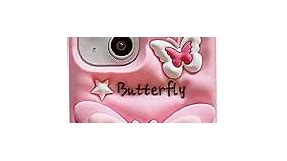 Pink Butterfly Phone Case Compatible with iPhone 13 Pro, Cute 3D Korea Dopamine Butterfly Case with Butterfly Telescopic Hold Stand Shockproof Silicone Soft Case