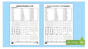 Spanish Numbers 1-30 How Many Worksheet