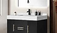 Black Floating Bathroom Vanity 40 Inch Wall Mounted Bathroom Vanity with Rock Panel Tabletop and Ceramic Basin Sink Bathroom Cabinet with 2 Drawers and 2 Storage Cabinet for Washroom