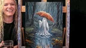 HALLOWEEN! Learn How to Draw & Paint GHOST IN THE RAIN-Easy Painting Tutorial-Paint and Sip at Home