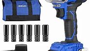 20V 370 Ft-lbs Brushless Impact Wrench Kit, 1/2 Inch Cordless Electric Impact Gun, High Torque 3,400 IPM Impact Driver with 6 Pcs Drive Impact Sockets, including battery, Fast Charger, and Tools Bag