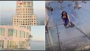 Thrilling glass slide atop Los Angeles highest skyscraper