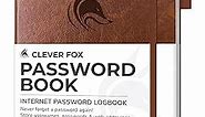 Clever Fox Password Book with Alphabetical tabs. Internet Address Organizer Logbook. Small Pocket Password Keeper for Website Logins (Brown)