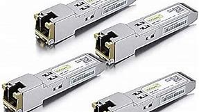 10Gtek 1000BASE-T SFP to RJ45 Copper Ethernet Module, Gigabit SFP-T Transceiver for Cisco SFP-GE-T, Meraki, Fortinet, Ubiquiti UniFi UF-RJ45-1G, D-Link, Netgear, TP-Link and More, Pack of 4