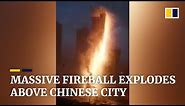 Massive fireball explodes above Chinese city after lightning strikes building under construction