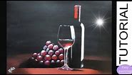 How to paint GLASS of RED WINE, a Bottle & red Grapes. Step by step Painting Tutorial Beginners
