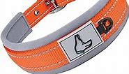 Joytale Neoprene Padded Dog Collar for Small Dogs, 11 Colors, Reflective Wide Pet Collar with Durable Metal Belt Buckle, Adjustable Heavy Duty Nylon Dogs Collars, Orange